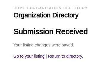 Submission Received confirmation page